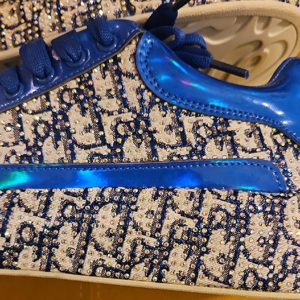 Christian Dior Like Royal Blue Patterned Lace-Up Sneakerswith CD logo - Picture 7 of 7